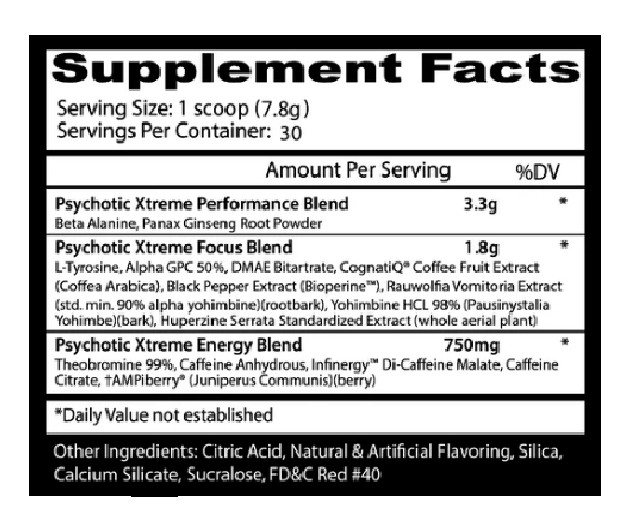 INSANE LABZ PSYCH-O-TIC XTREME Pre-Workout Powerhouse Energy Focus 25 Serving