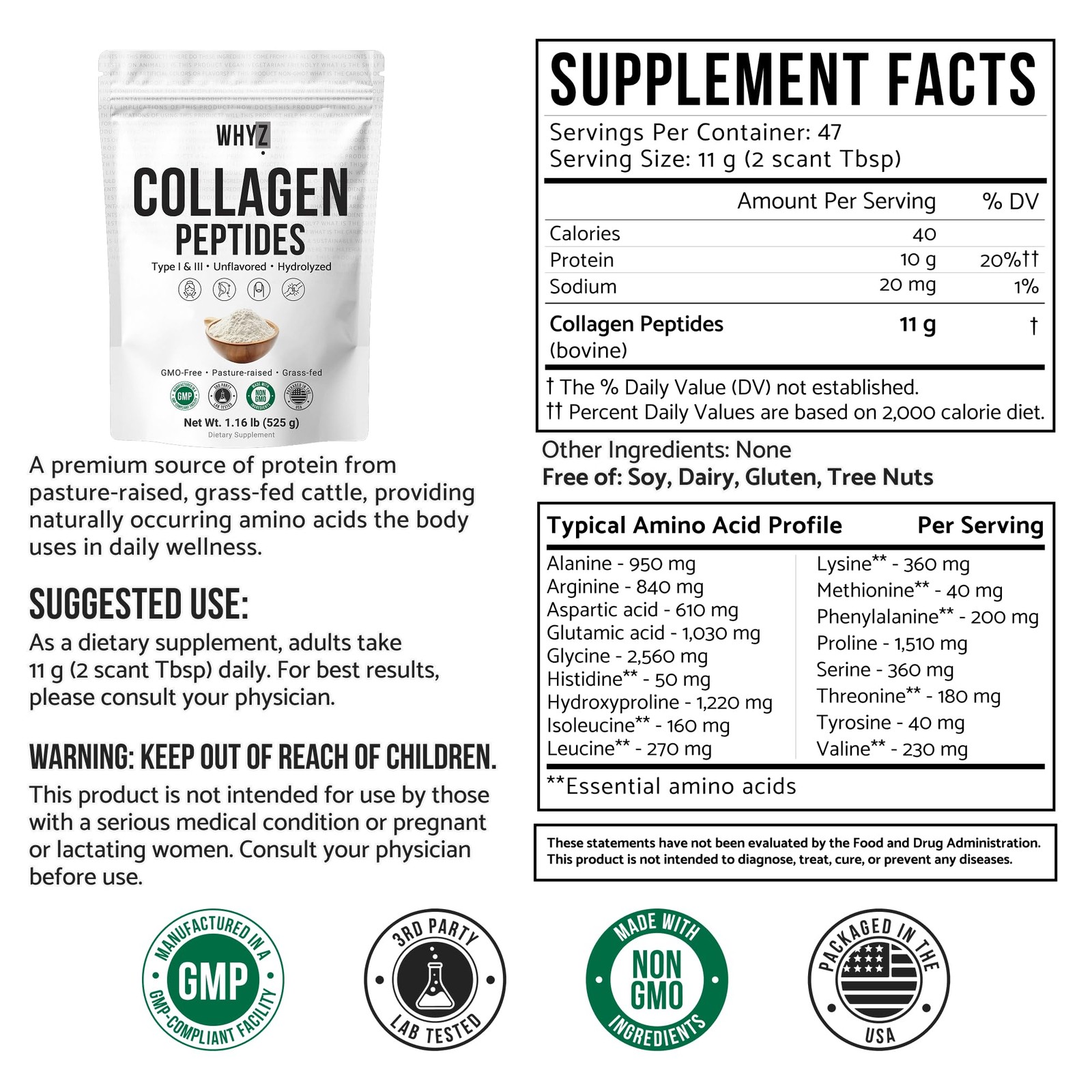 Bovine Collagen Peptides Powder Hydrolyzed Type 1.2 Pound (Pack of 1), White