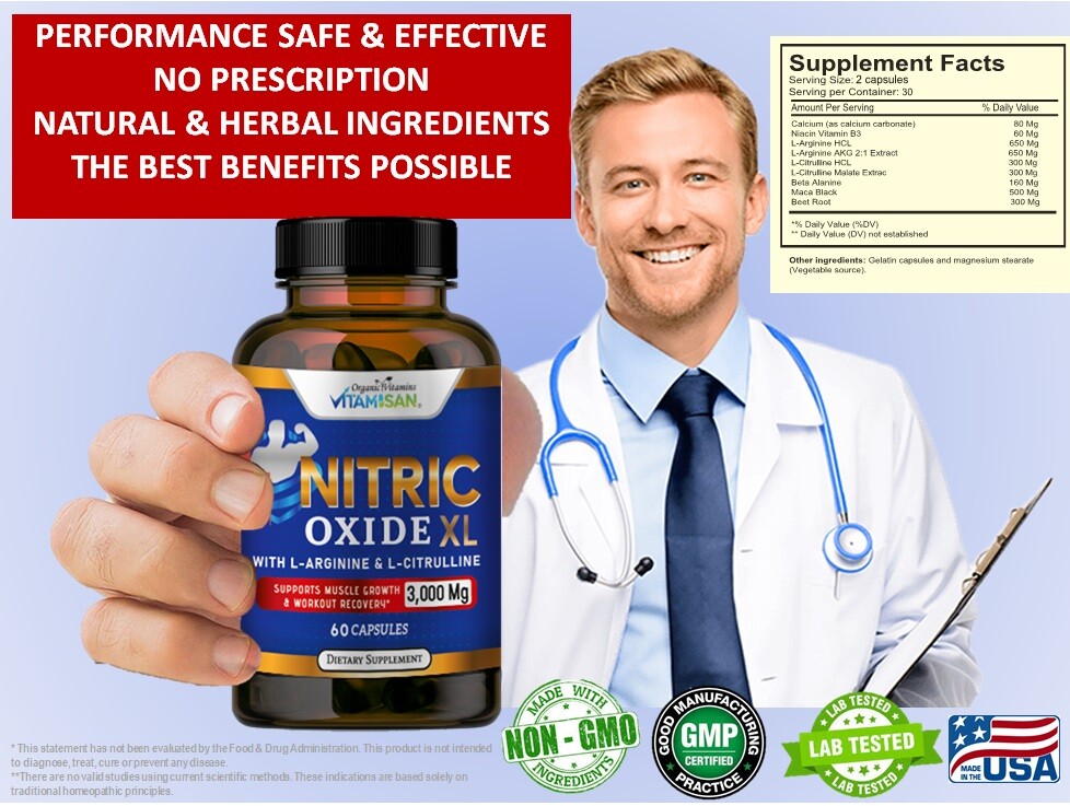 Nitric Oxide Booster Supplement w/L-Arginine 3000mg Premium Workout Muscle Pump