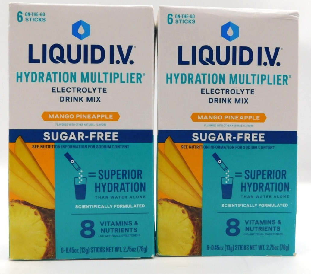 2- Liquid I.V. Mango PineApple Sugar Free, 12 On The Go Sticks Total, 9/27