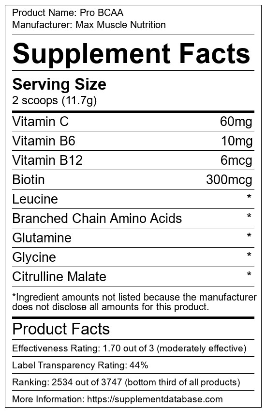 Max Muscle Pro BCAA Strawberry Lemonade