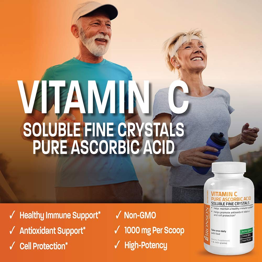 Bronson Vitamin C Powder Pure Ascorbic Acid Soluble Fine 16 Ounce (Pack of 1)