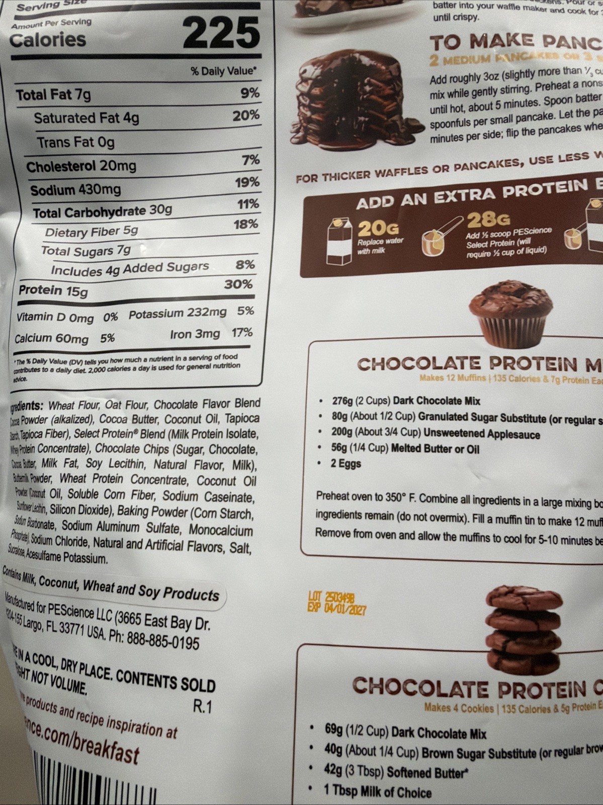Pes Science Dark Chocolate Protein Pancake And Waffle Mix 04/2027 Exp