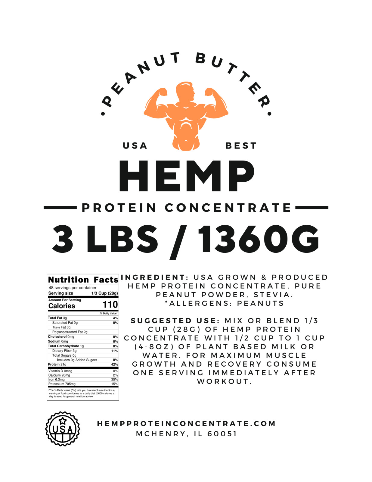 Hemp Heart Protein Concentrate, Premium USA Grown, Pure Natural, Non-GMO