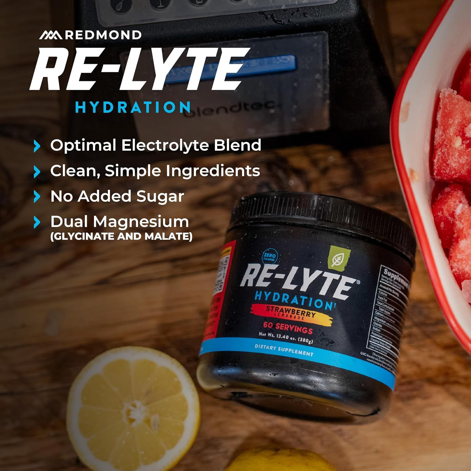 REDMOND Re-Lyte Hydration Electrolyte Powder Mix (Strawberry Lemonade), 60 servs