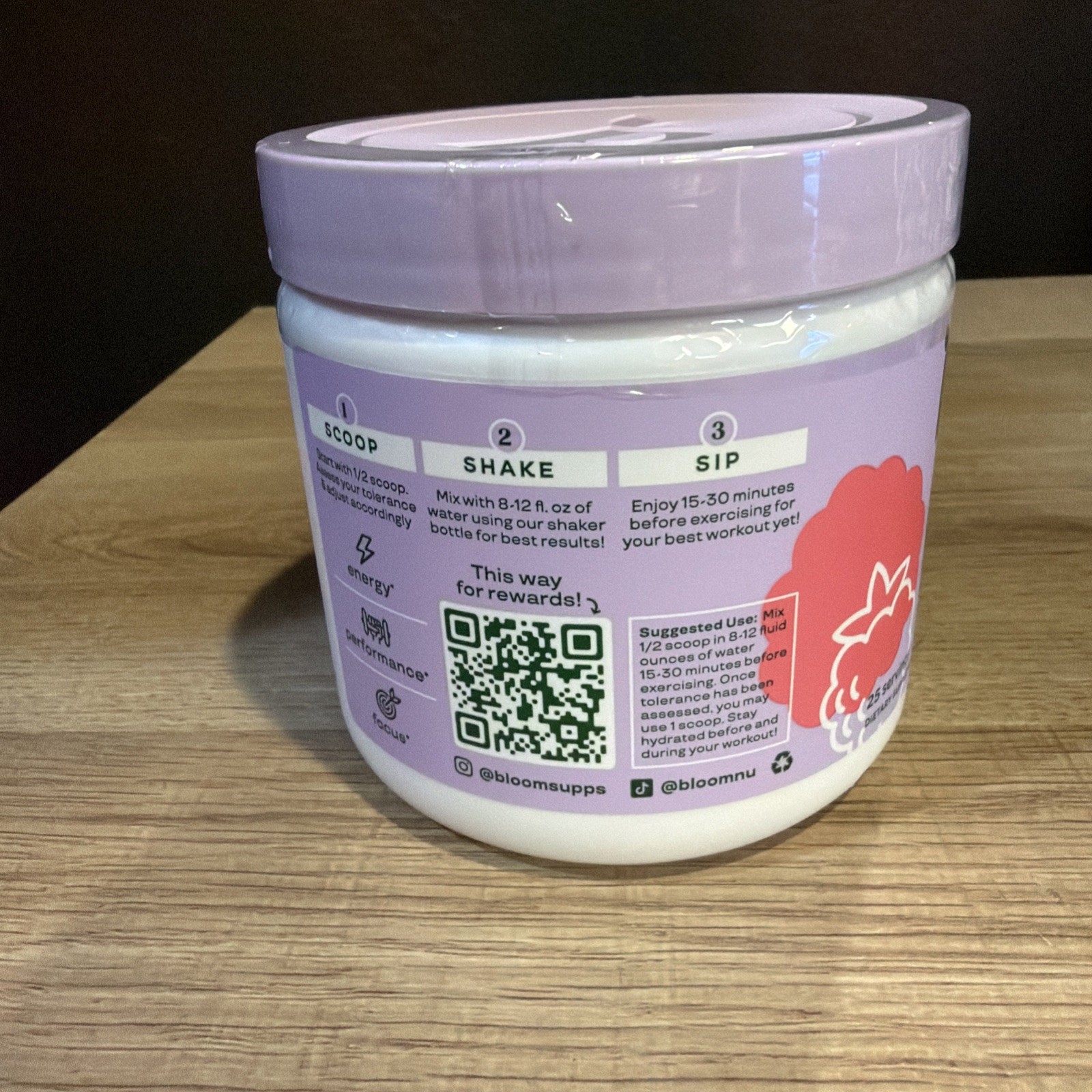 Bloom High Energy pre-workout Raspberry Lemonade 25 Serv 7.3 Oz Exp 5/27