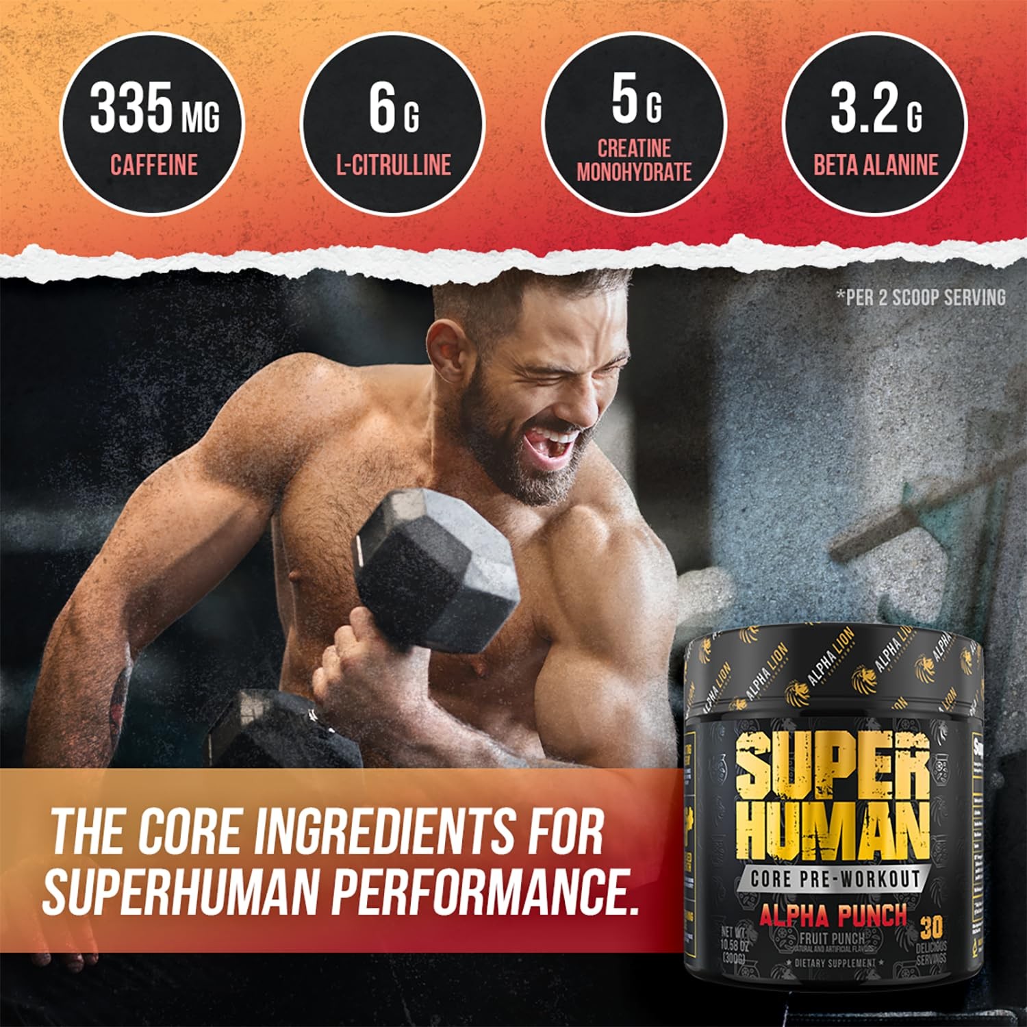 ALPHA LION Core Pre Workout Powder with Creatine for 30 servings (Pack of 1)
