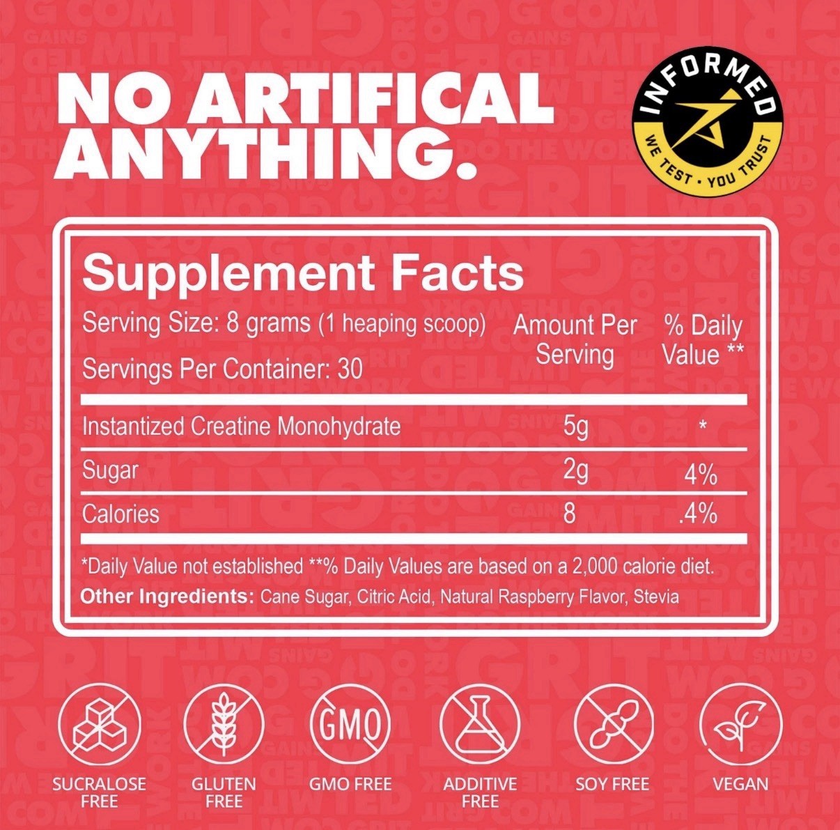 Gains in Bulk Sour Raspberry Instantized Creatine Monohydrate for Women and Men