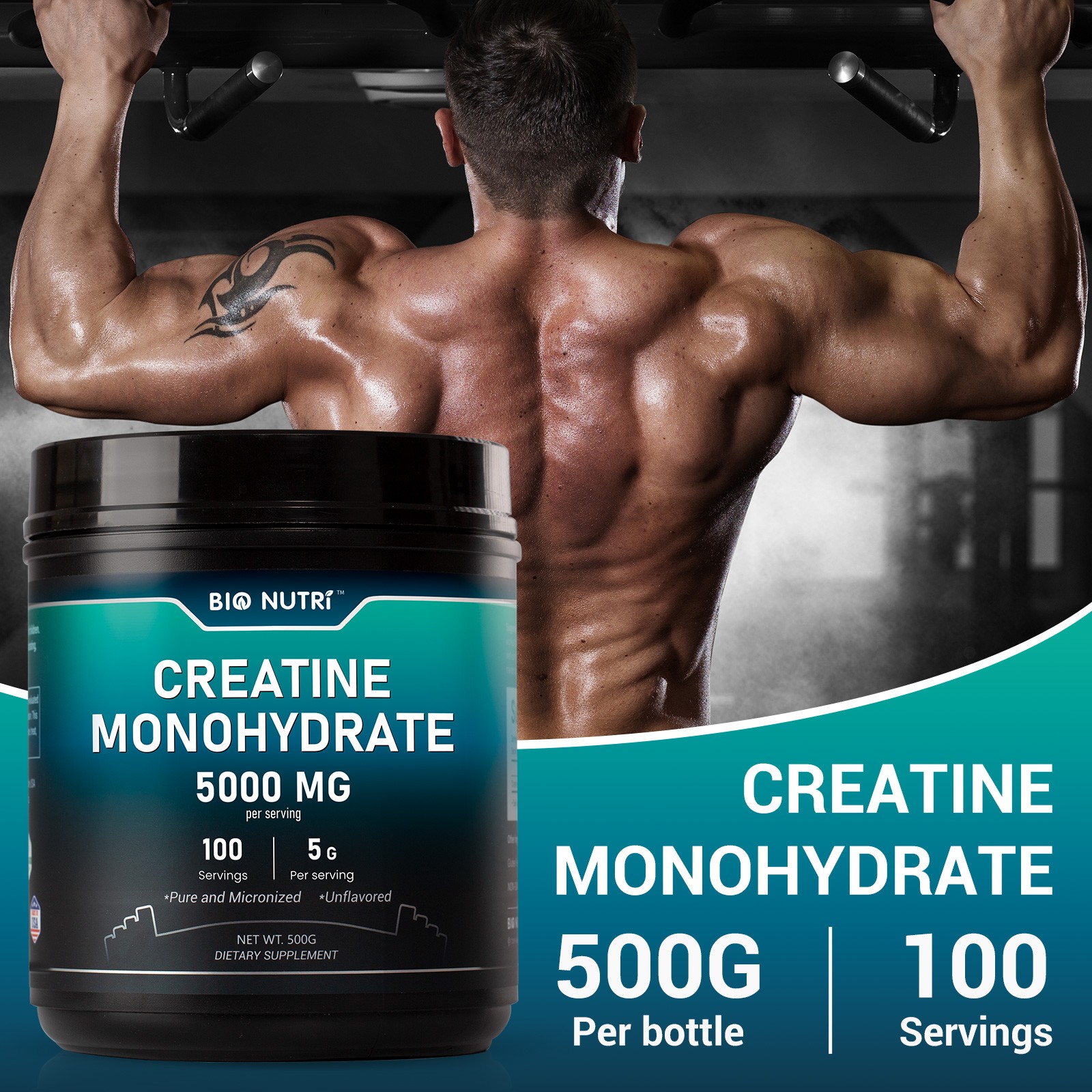 Pure Creatine Monohydrate 5000 mg Powder Micronized 100 Servings 5g Per Serving