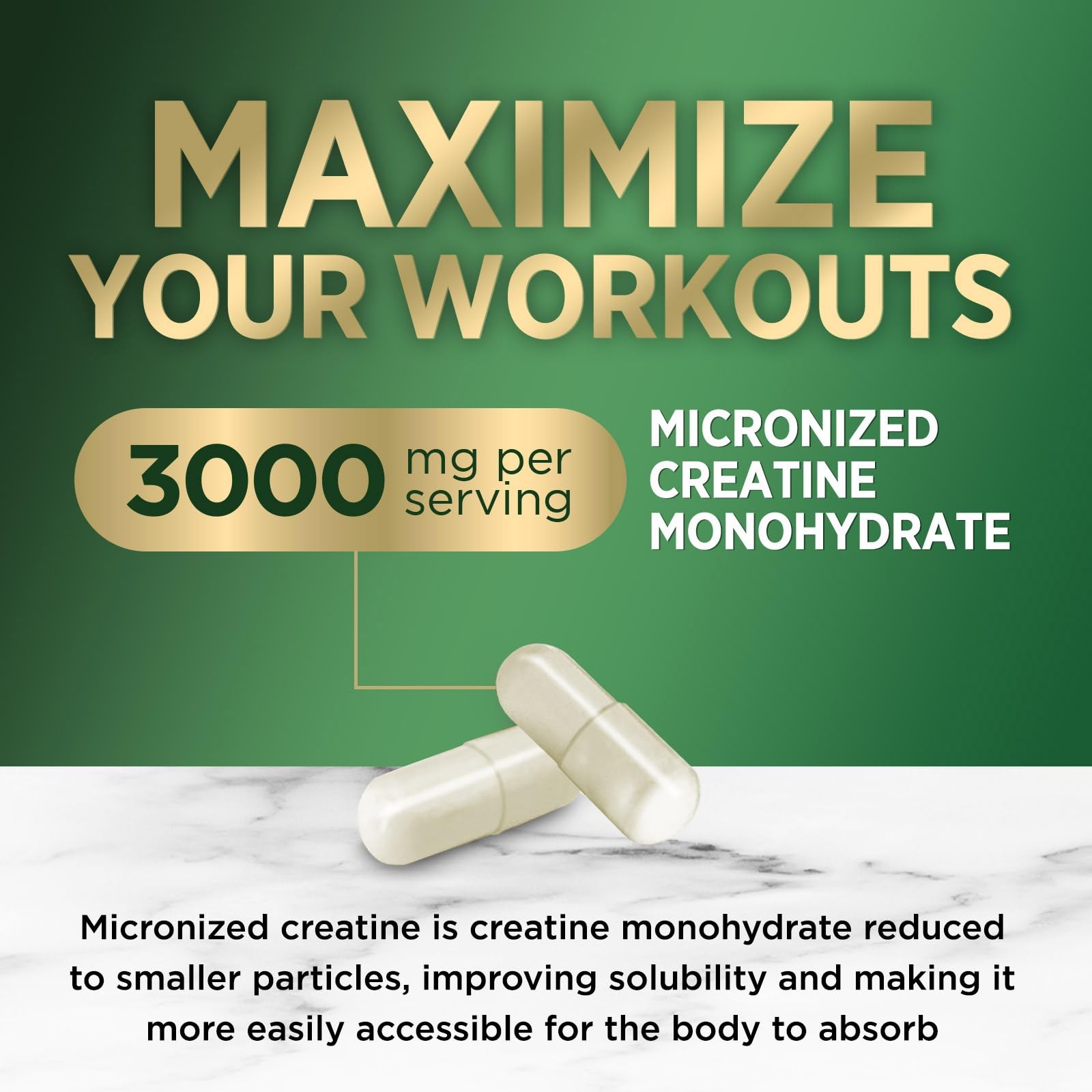 Creatine Monohydrate 3000mg Per Serving – Micronized 120 Count (Pack of 1)