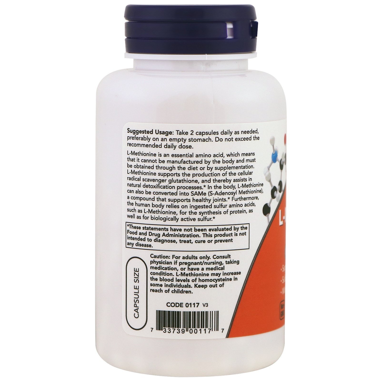 Now Foods L-Methionine 500 mg 100 Caps 100 Count (Pack of 1), No Color