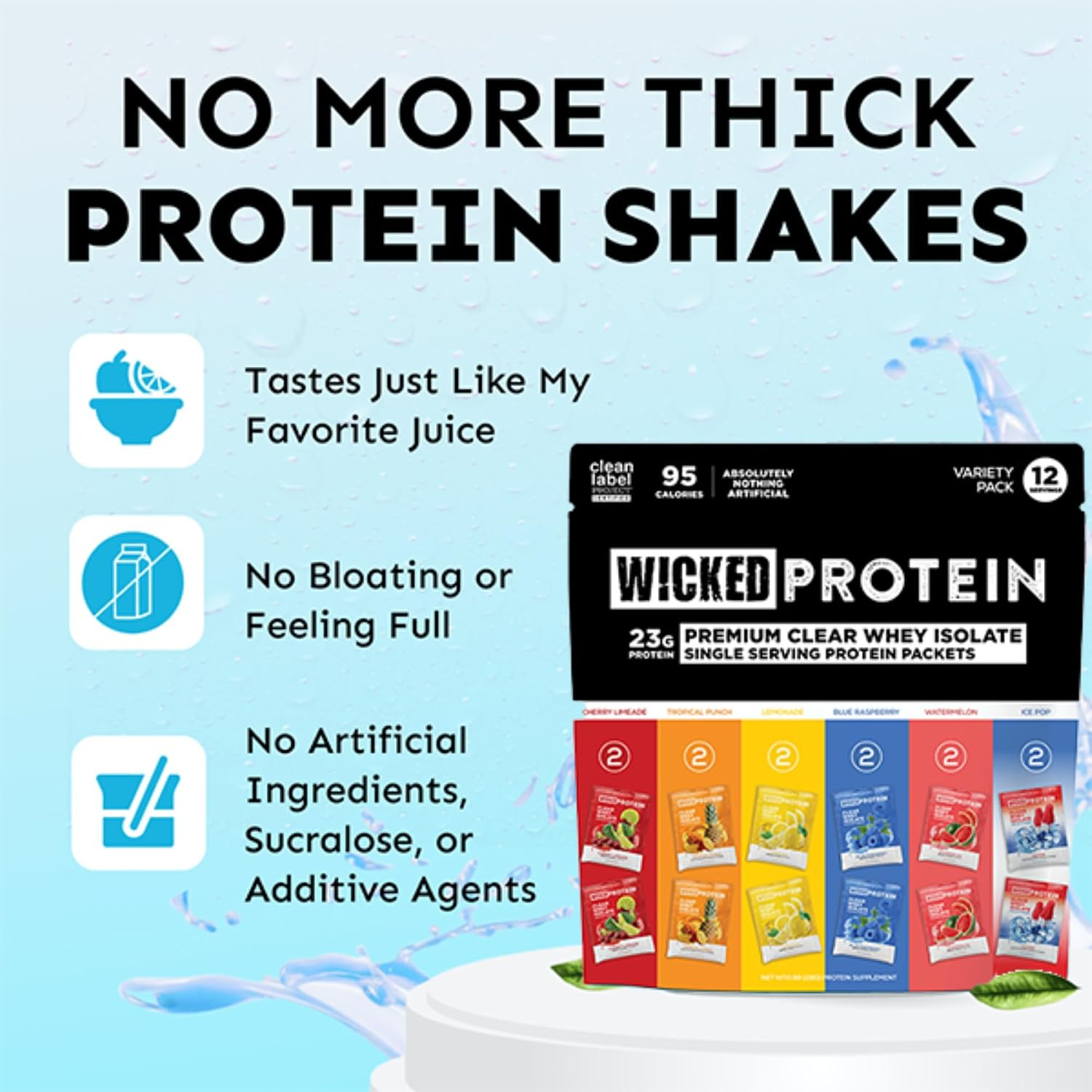 Wicked Protein Clear Whey Isolate, 23G Protein, 6 Flavors-11 Servings-FREE SHIP!