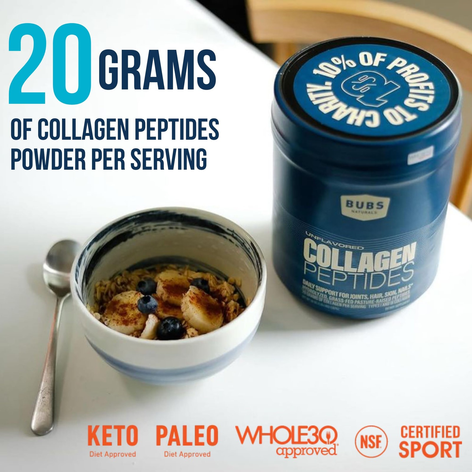 BUBS Naturals Collagen Peptides Powder, 1.25 Pound (Pack of 1), Multicolored