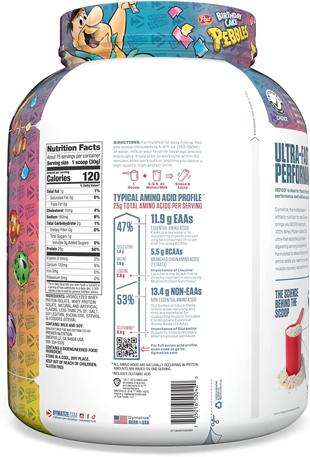 Dymatize ISO100 ISO 100 Whey Protein Isolate 5LB Birthday Cake Pebbles LARGE