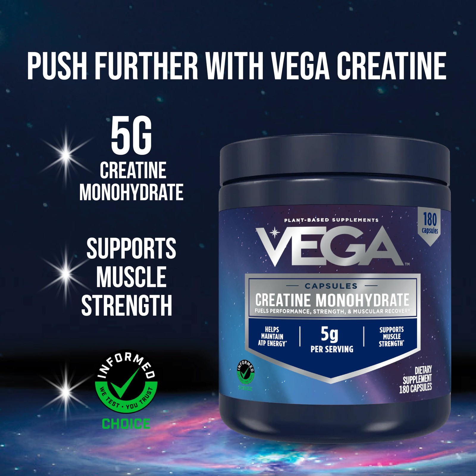Vega Creatine Monohydrate Capsules, 5g Micronized Creatine Powder per Serving…