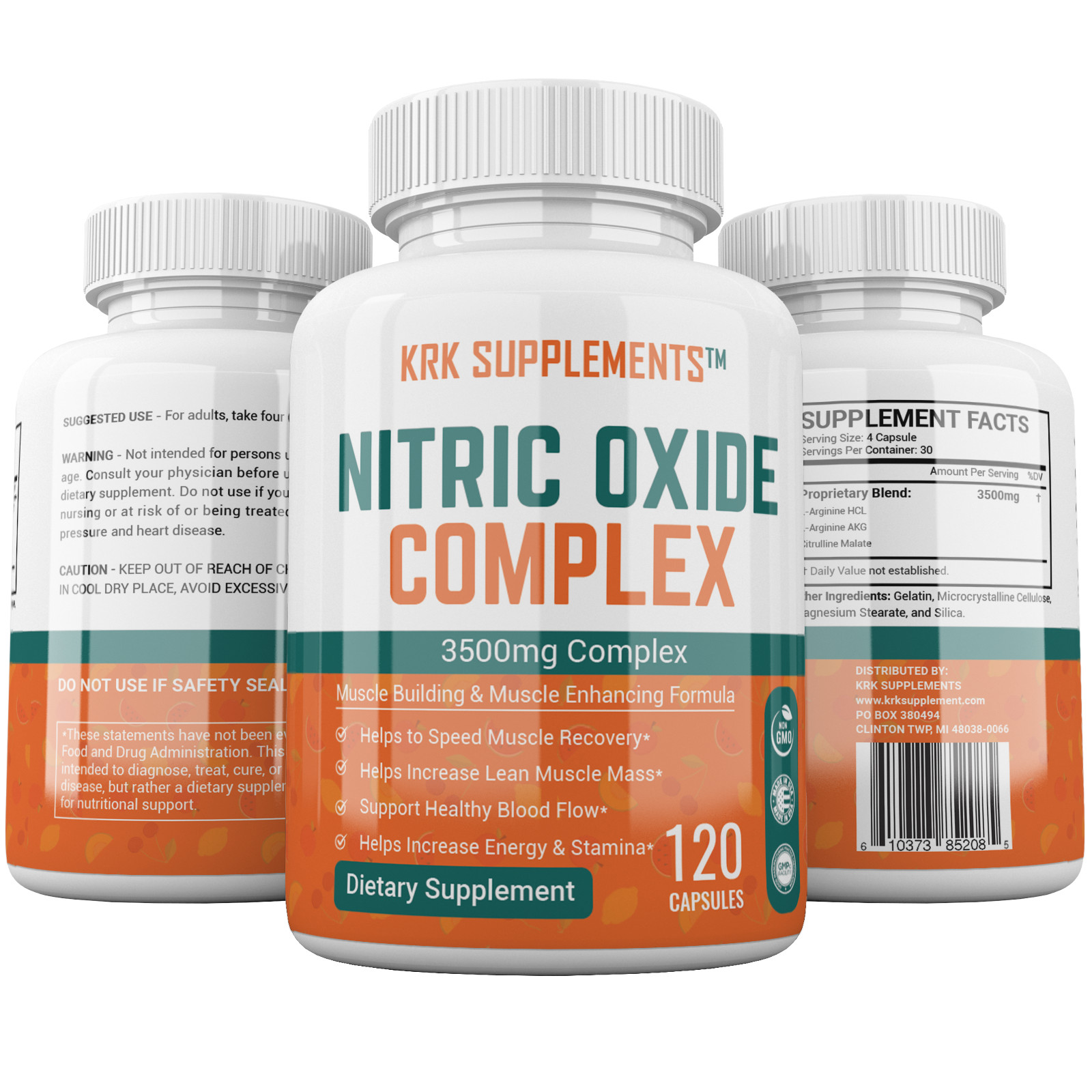 2 pk Nitric Oxide Complex 3500mg L-Arginine AAKG Muscle Pump Growth Pills