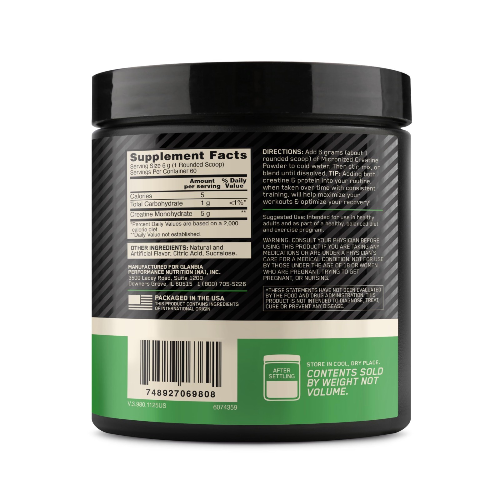 Micronized Creatine Monohydrate Powder – Blueberry Lemonade Flavor, 60 Servings,