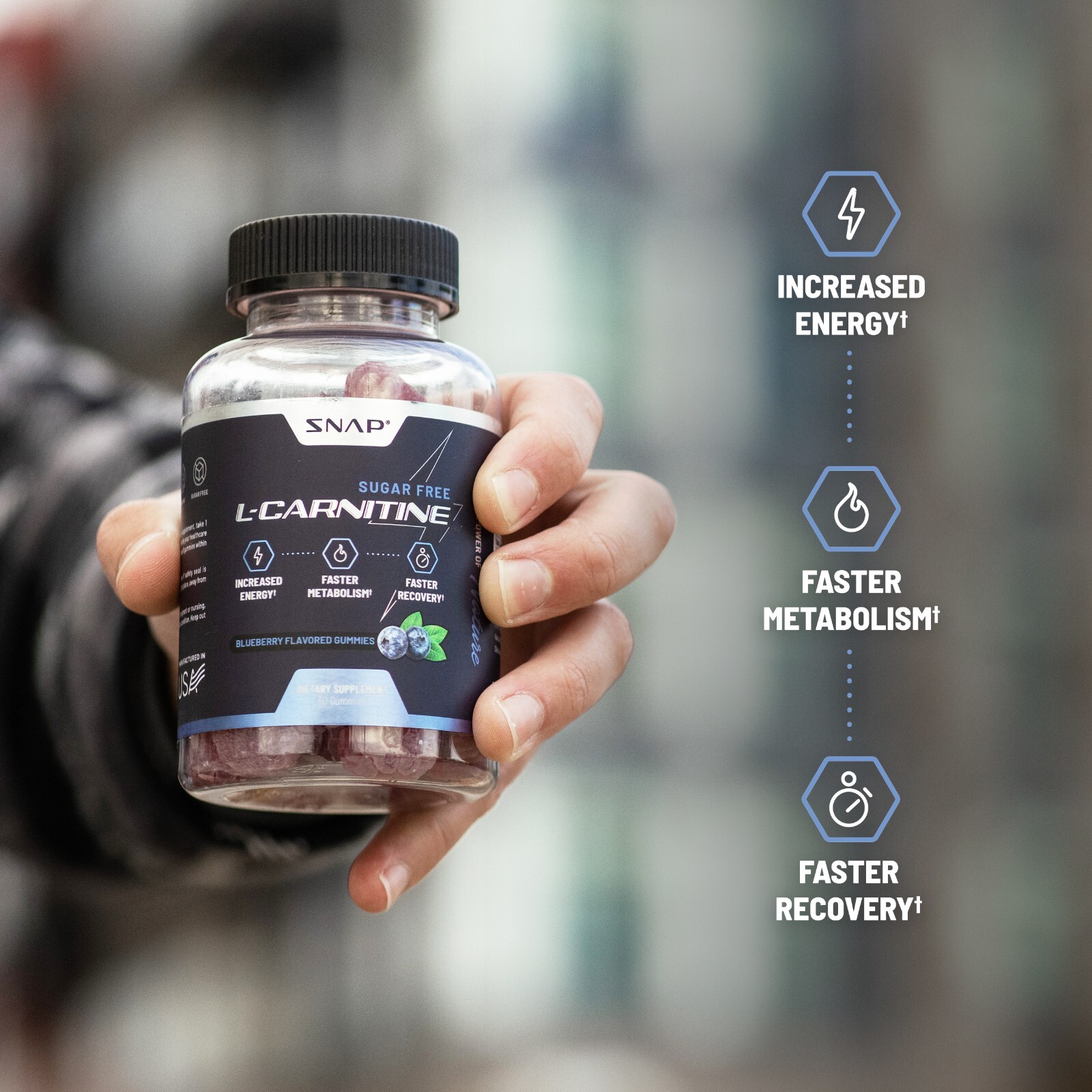 Sugar Free L-Carnitine Chews Natural Energy, Pre Workout and Recovery Gummy 60ct