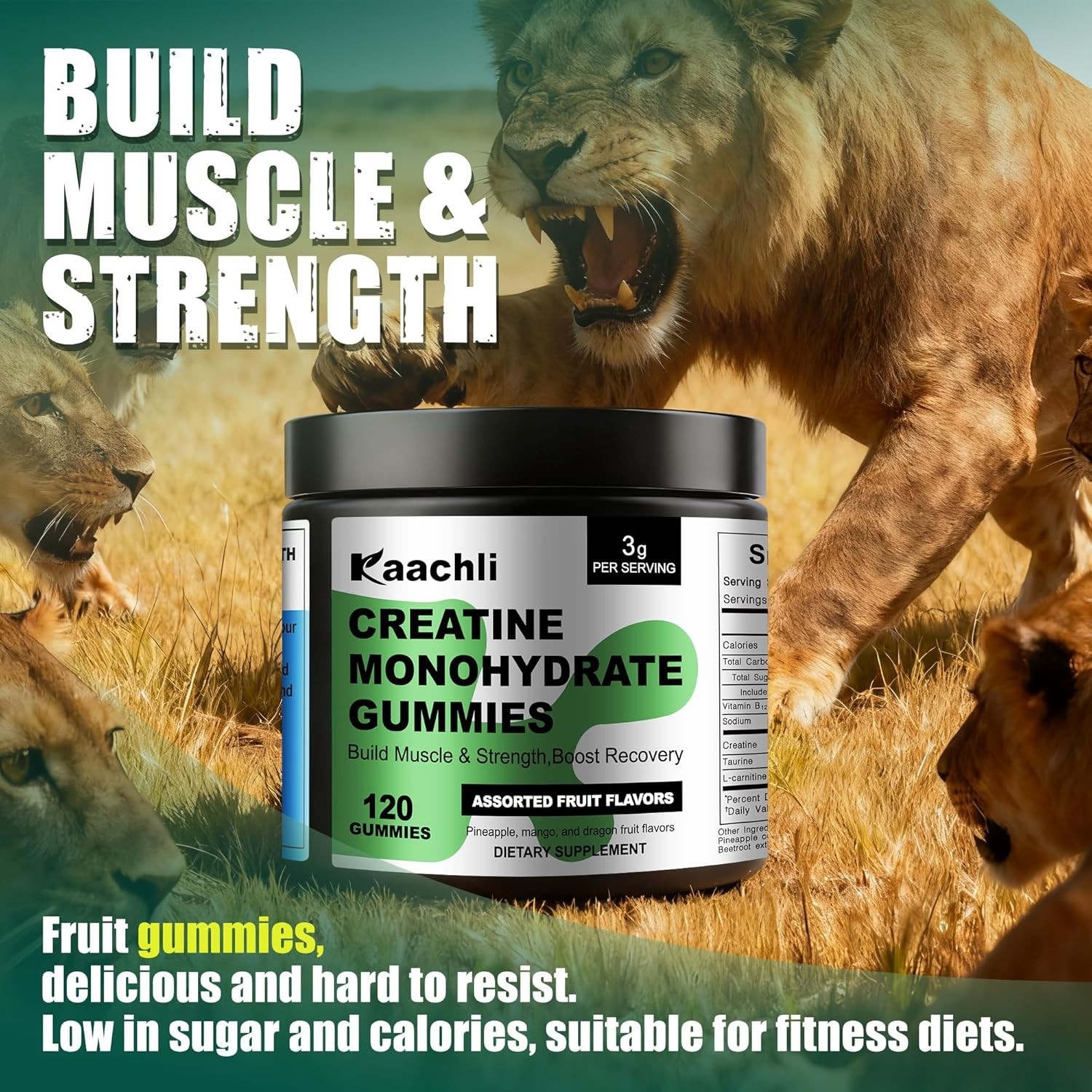 Creatine Monohydrate Gummies for Men and Women, 3000mg Creatine,120 Count.