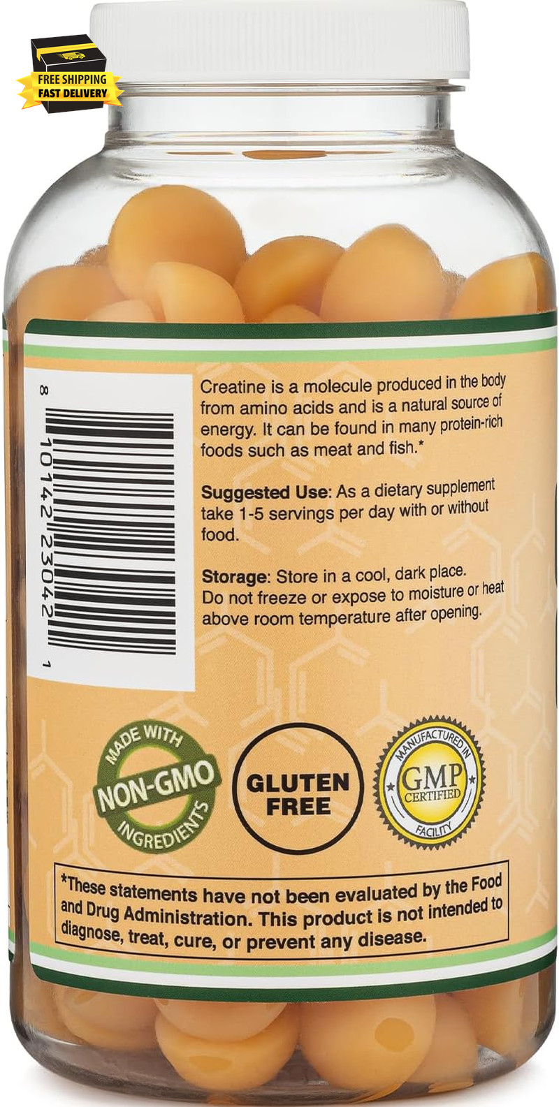Creatine Monohydrate Gummies – 1G per Serving, 120 Count – No Fillers, Vegan Saf