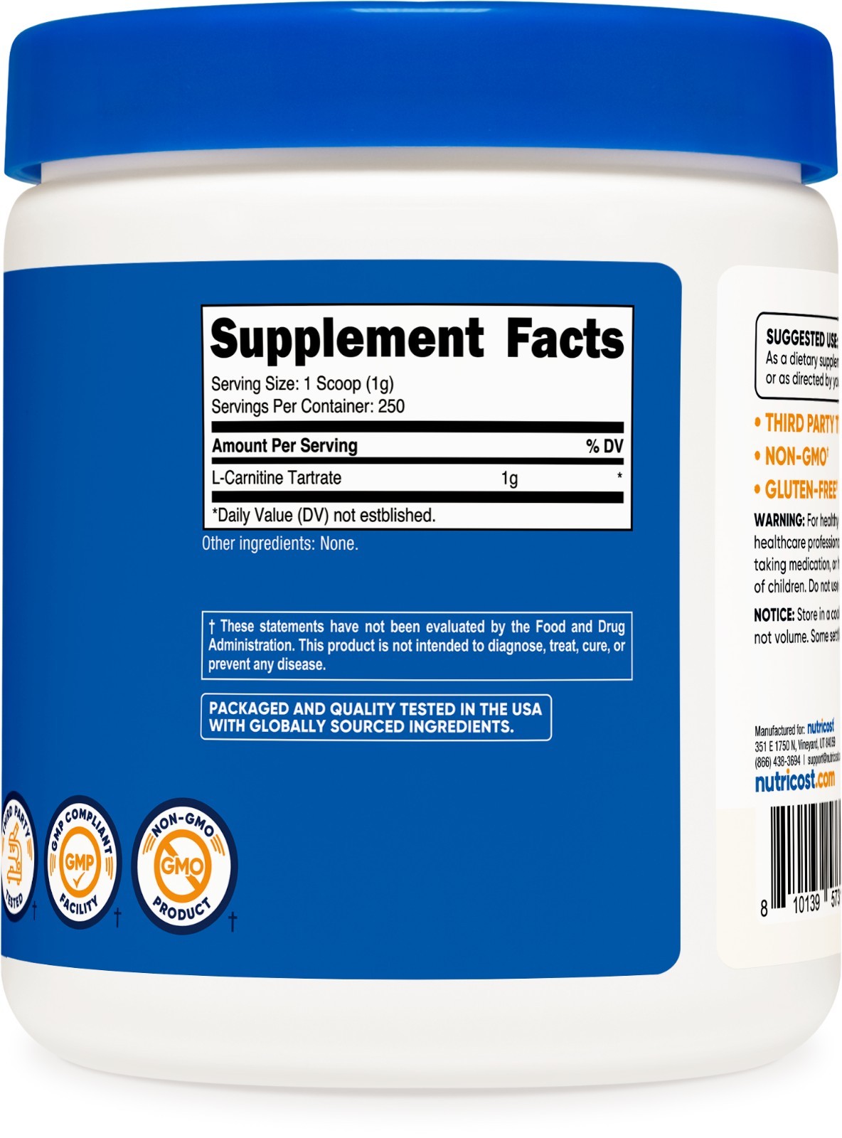 Nutricost L-Carnitine Tartrate Powder (250 Grams) – 1 Gram per Serving