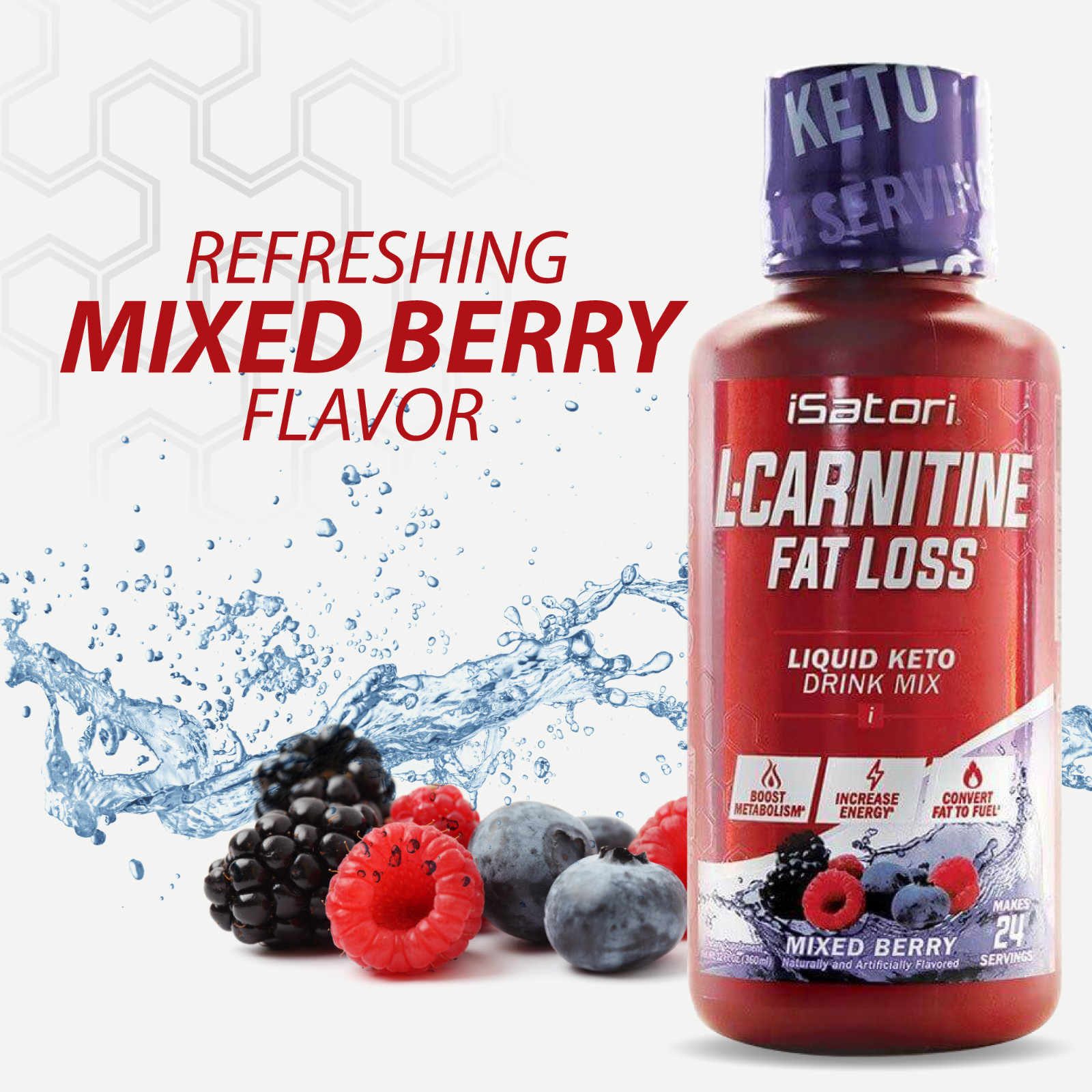L-CARNITINE Fat Loss – Metabolism Activator – Mixed Berry 1500mg / 24 Servings