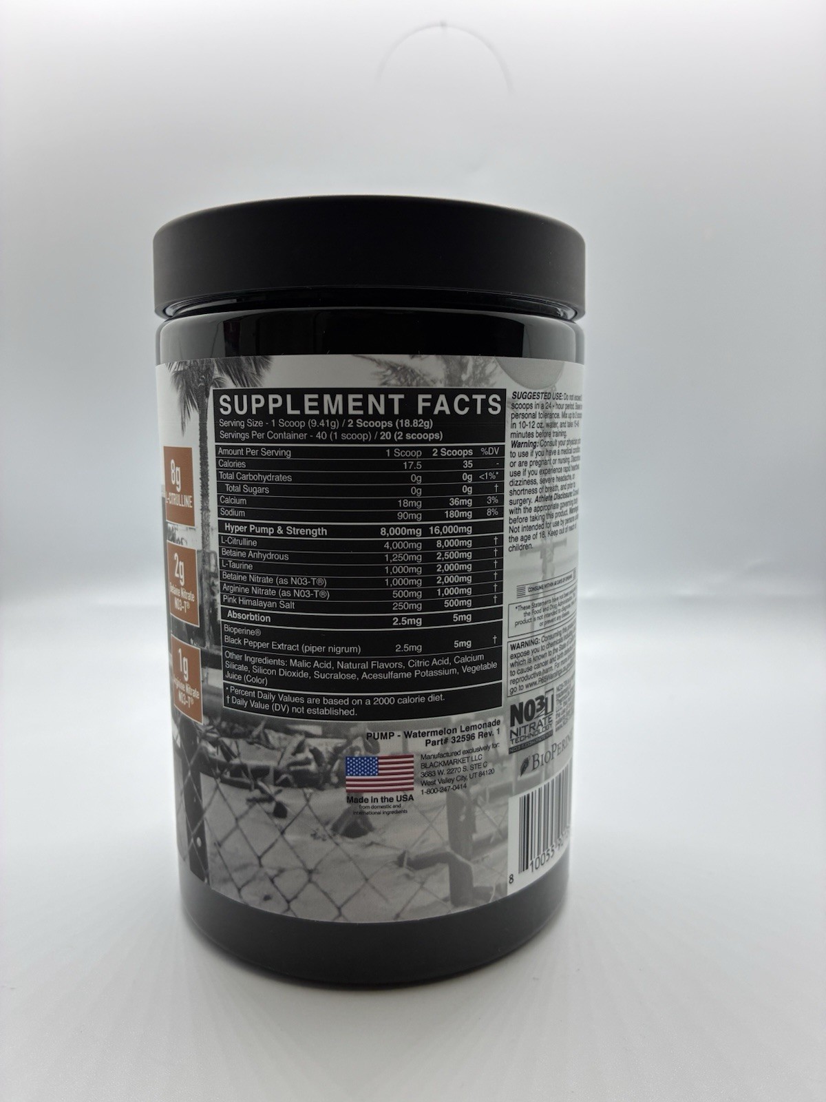 “BLACKMARKET” Pump Hyper Pump Pre-Workout Powder Watermelon Lemonade 13.28oz