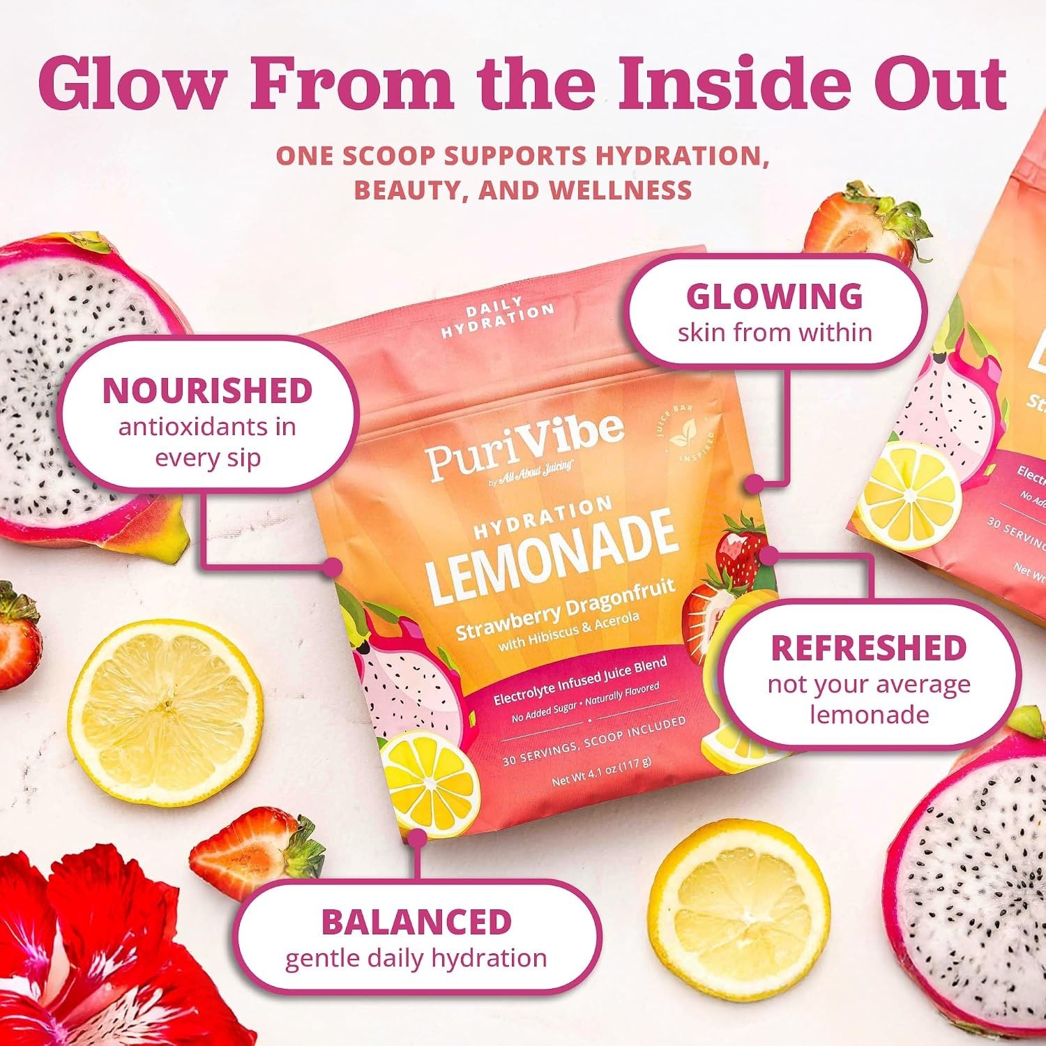 Hydration Lemonade Electrolyte Powder Drink Mix – Strawberry Dragonfruit
