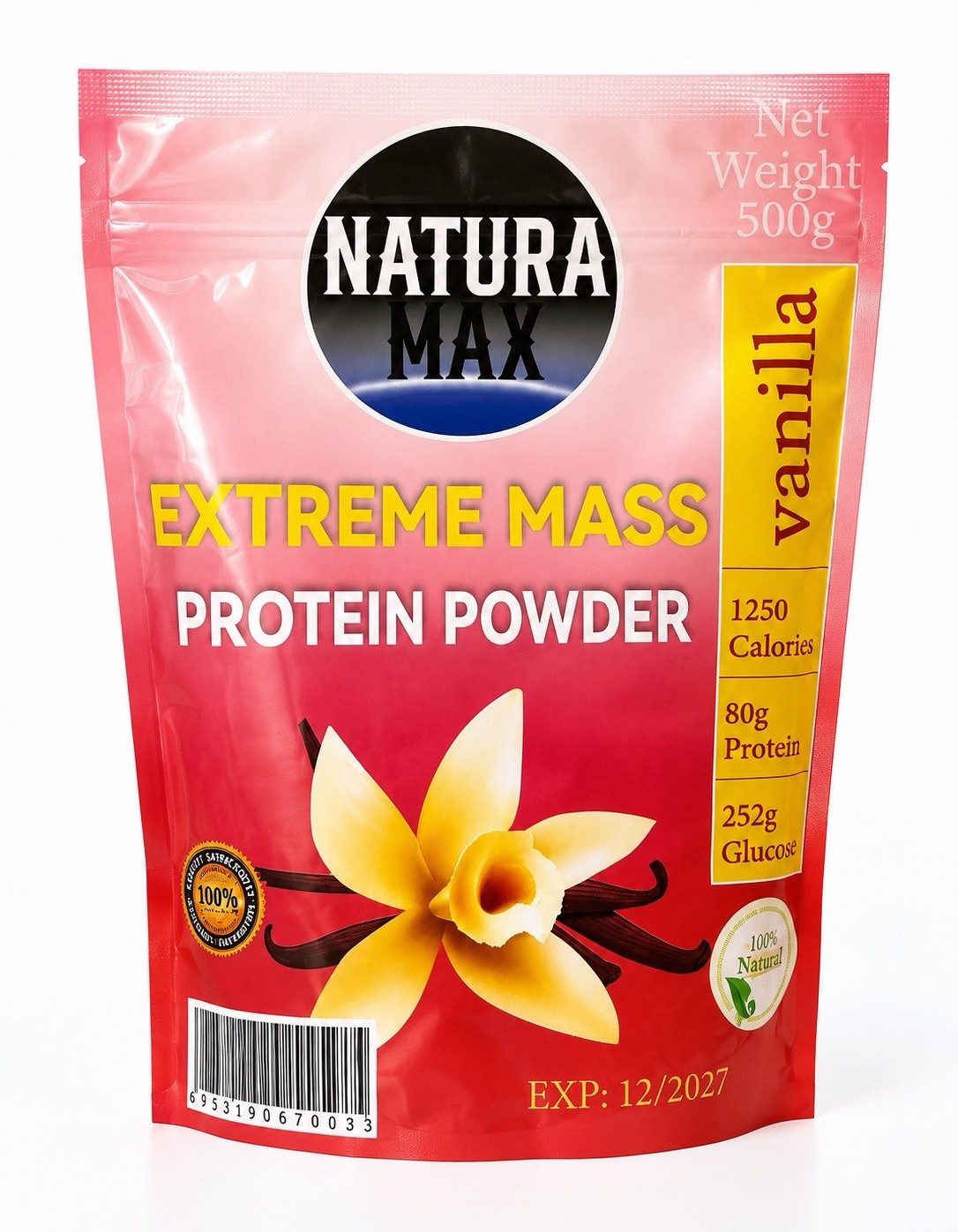 Natura Max Extreme Mass Protein Powder Muscle Gain Vanilla 500g Exp 12/2027