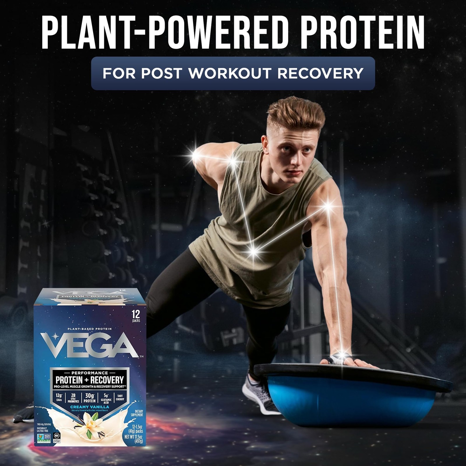 Vega Protein + Recovery, Vanilla – 30g Vegan 1.46 Ounce (Pack of 12),