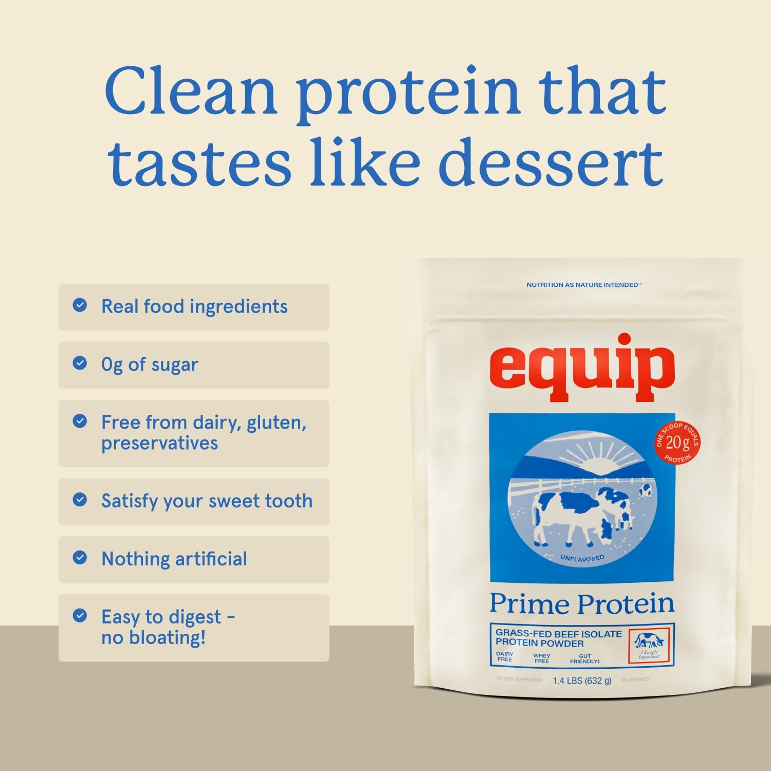 Equip Foods Prime Protein Powder | Clean, Grass Fed 30 Servings (Pack of 1)
