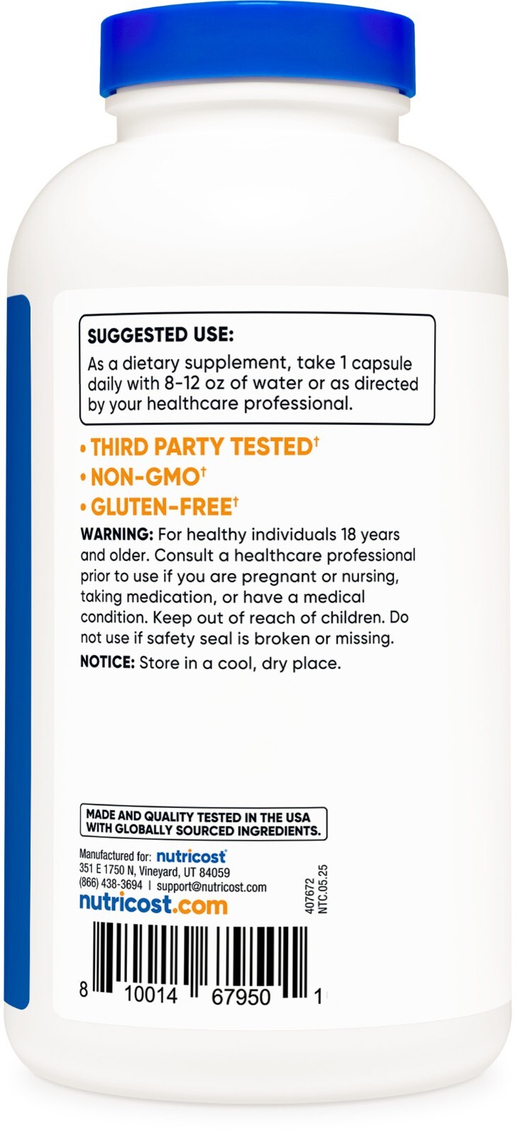 Nutricost Taurine 1000mg, 400 Capsules – Gluten Free & Non-GMO