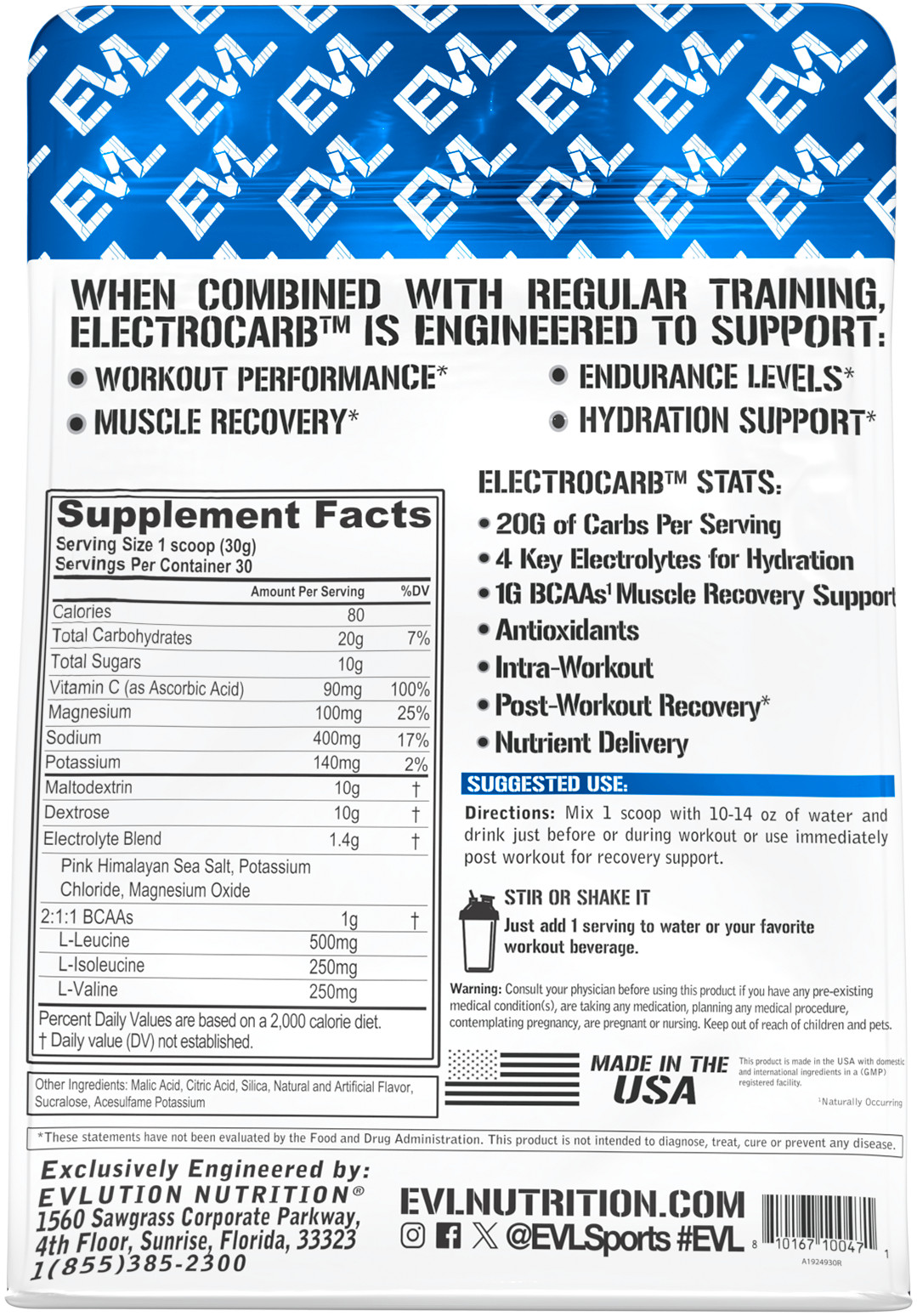 Evlution Nutrition ElectroCarb – Hydration Support – Blue Raspberry – 30 Serving