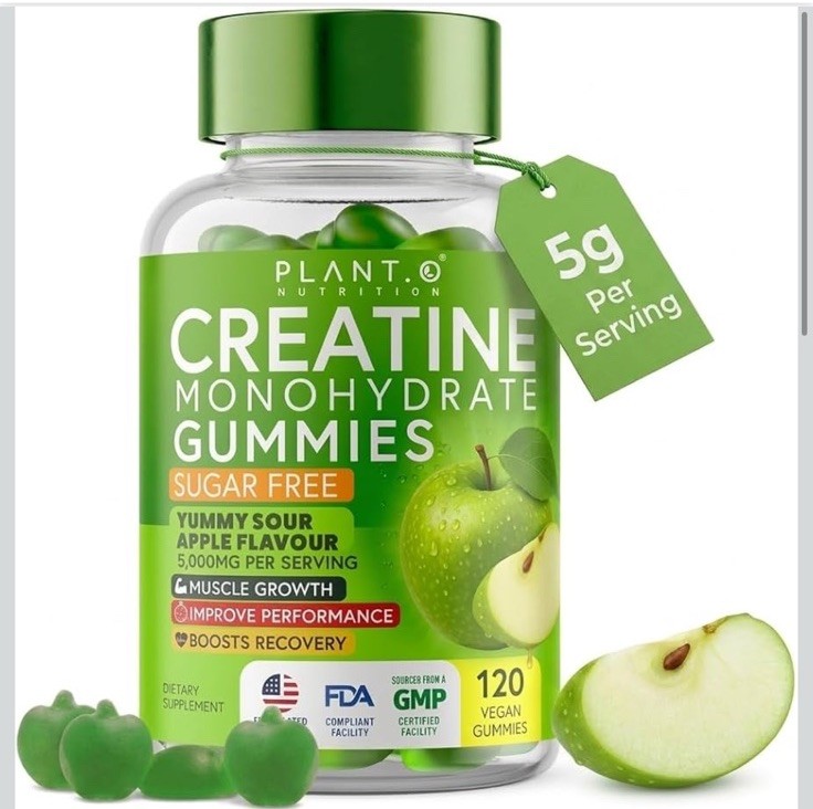 PLANT.O NUTRITION Creatine Monohydrate Gummies Sugar Free 120 Count Green Apple