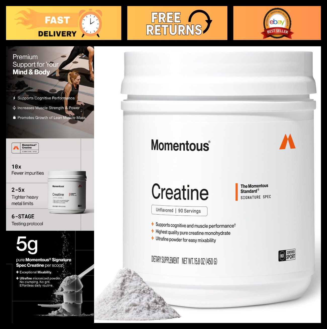 Creatine Monohydrate Powder – Supports Strength, Lean Muscle & Recovery – NSF Ce