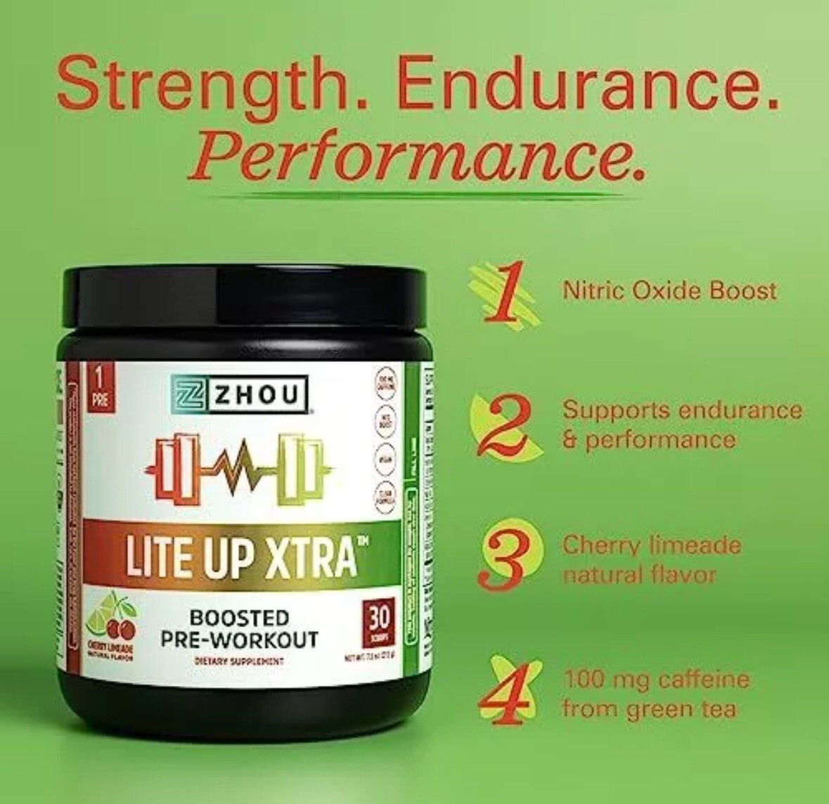 Zhou Lite Up Extra Boosted Pre-Workout 7.5oz (Cherry Limeade) Exp: 03/26-Fresh!
