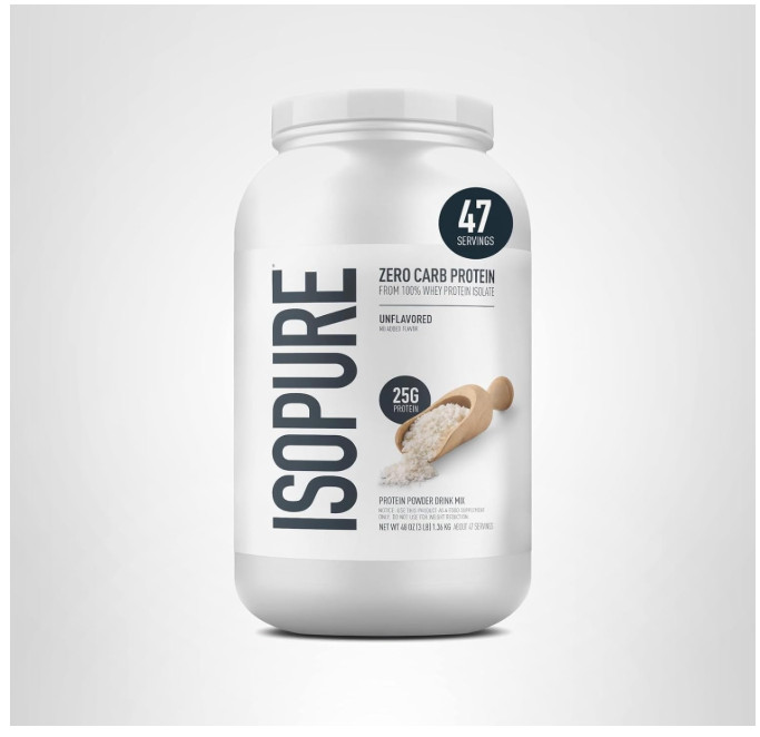 Isopure Zero Carb Whey Isolate Protein Powder, Unflavored, 3 lb, 47 Servings