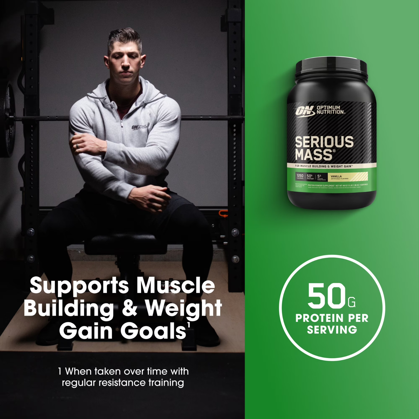 Optimum Nutrition Serious Mass, Vanilla, Weight Gainer Protein Powder, 3 lb
