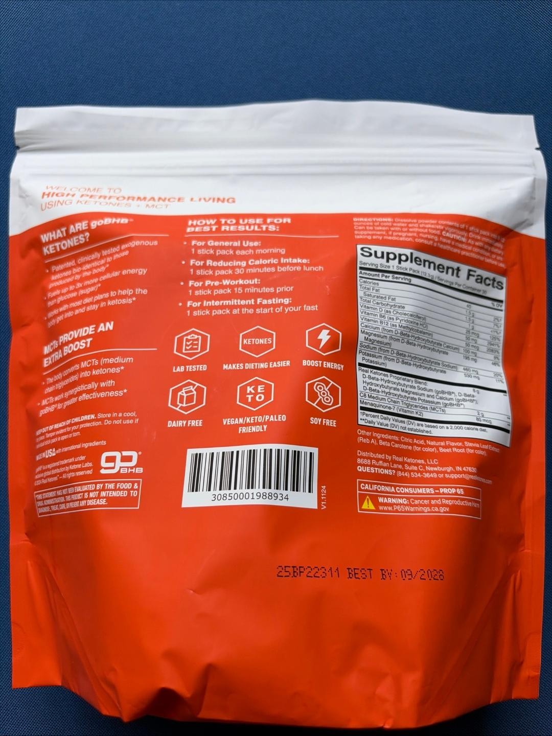 Real Ketones, Elevate, Orange, 30 Drink Mix Packets, Authentic, Exp 09/28