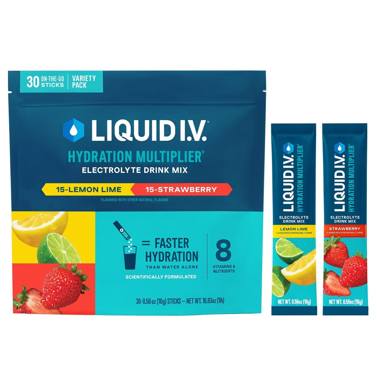Liquid I.V. Hydration Multiplier 30 Sticks Lemon Lime & Strawberry Variety Pack