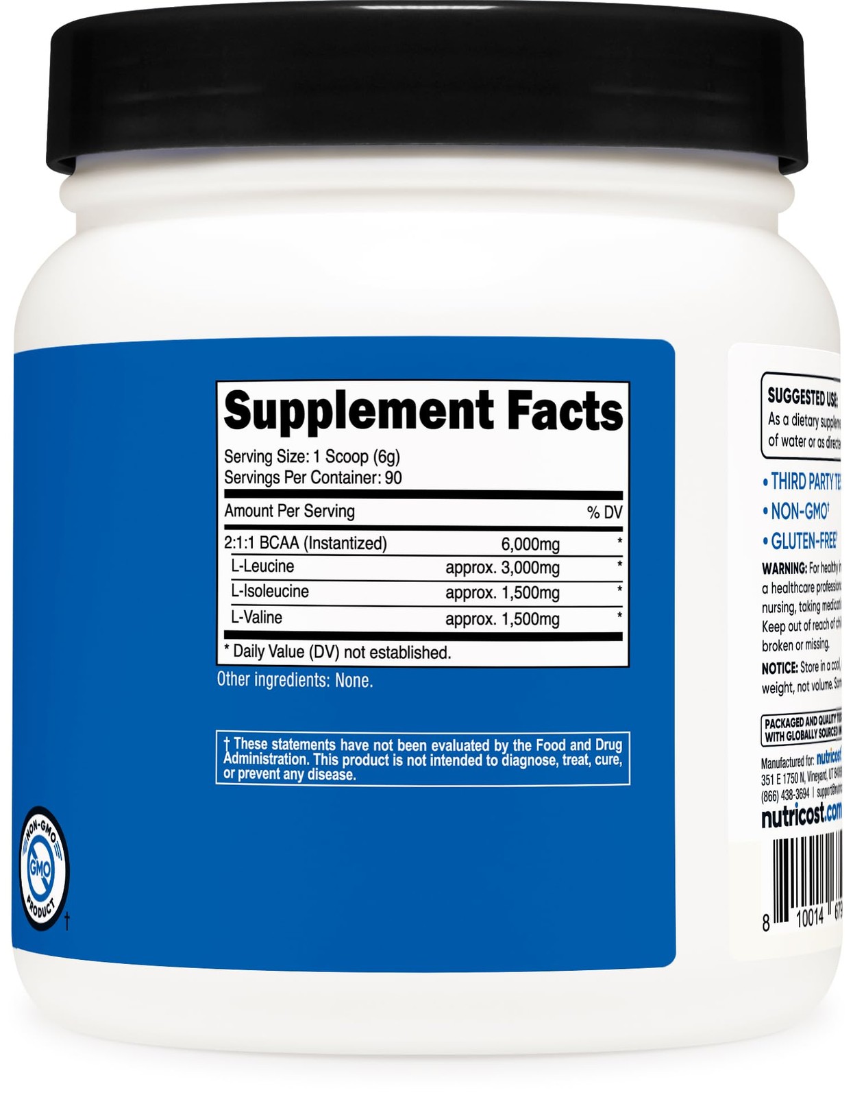Nutricost BCAA Powder 2:1:1 (90 Servings, No 1.2 Pound (Pack of 1), Red