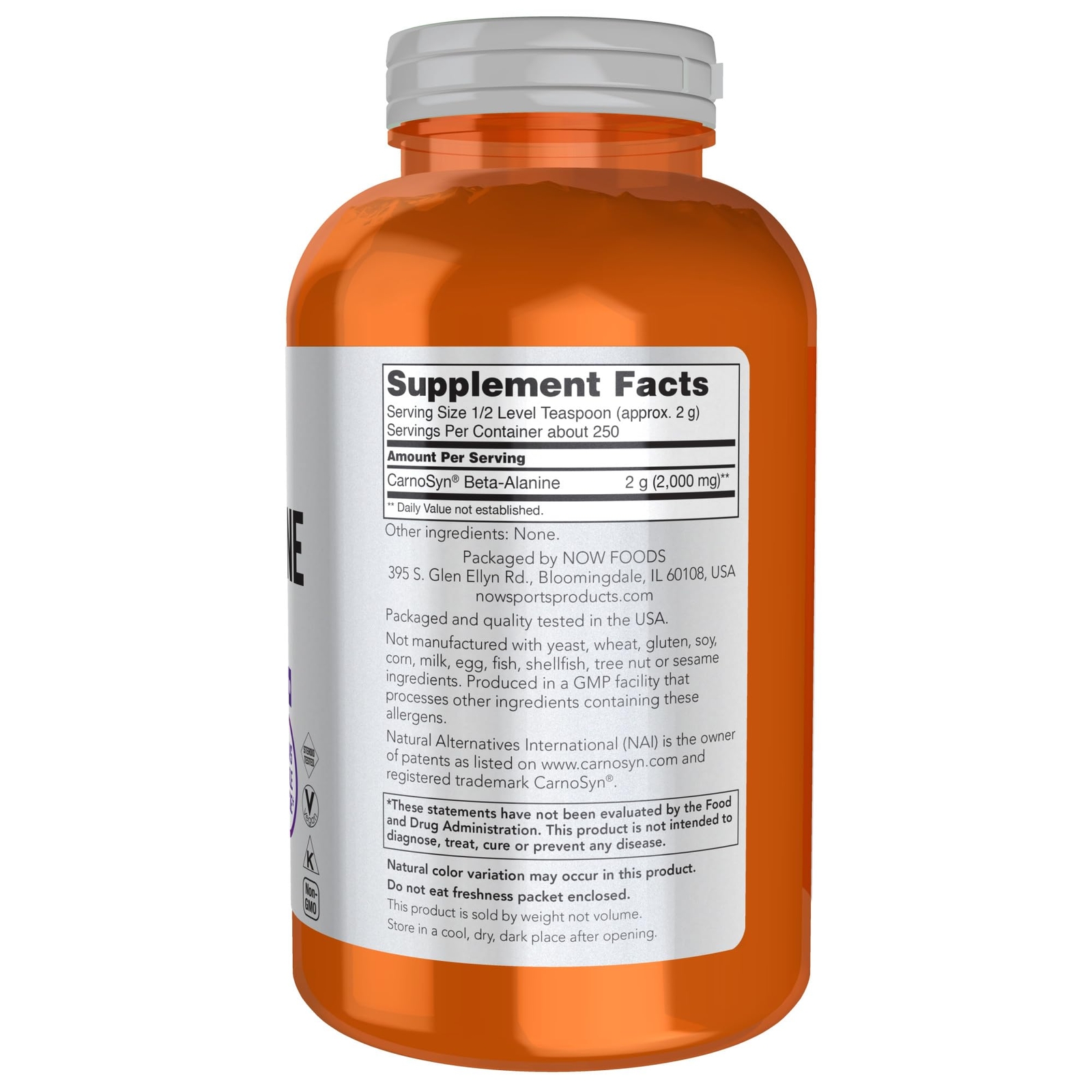 NOW Sports Beta Alanine Powder 250 Servings Muscle Endurance Supplement
