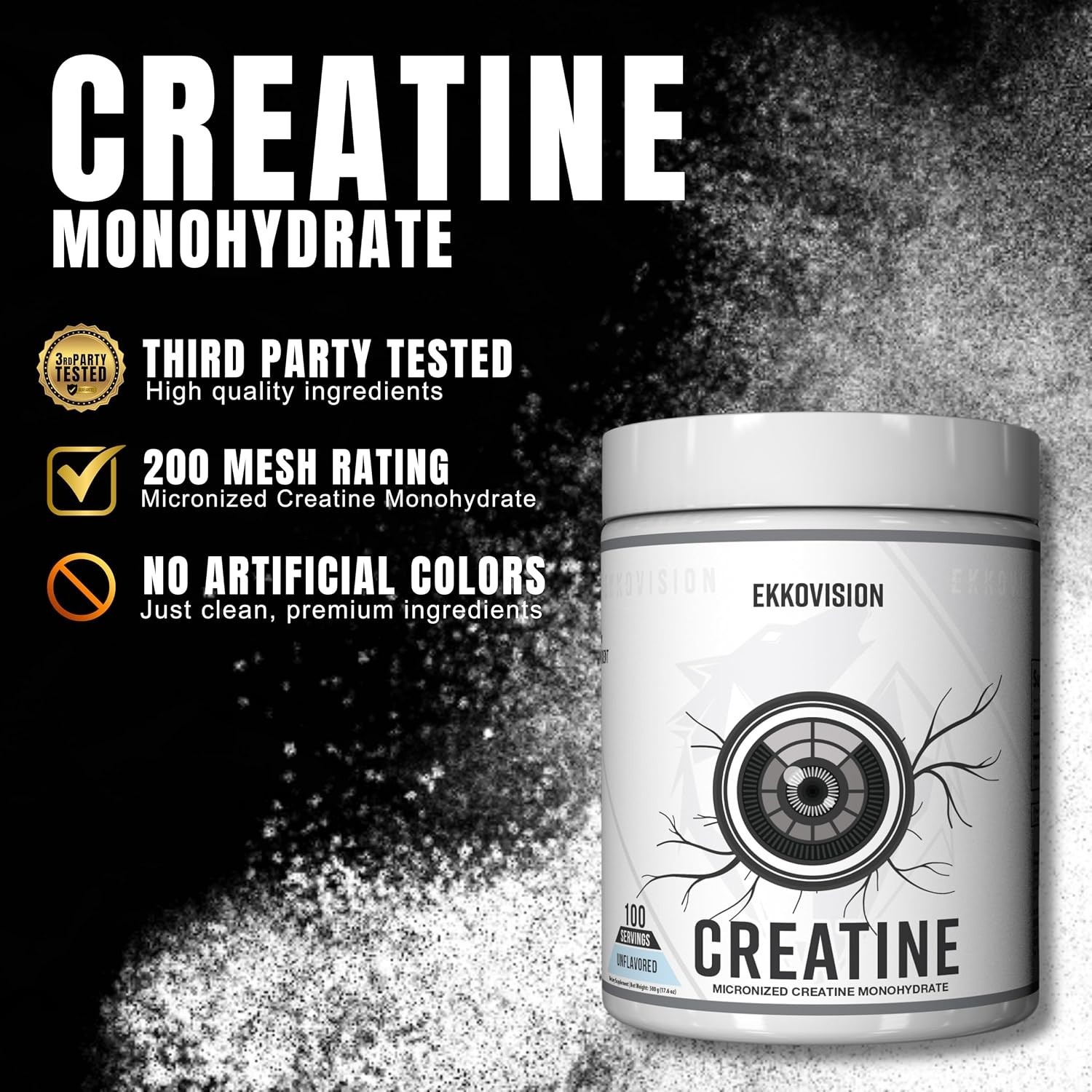 Ekkovision Creatine Monohydrate Powder Micronized Unflavored 100 Servings Pre