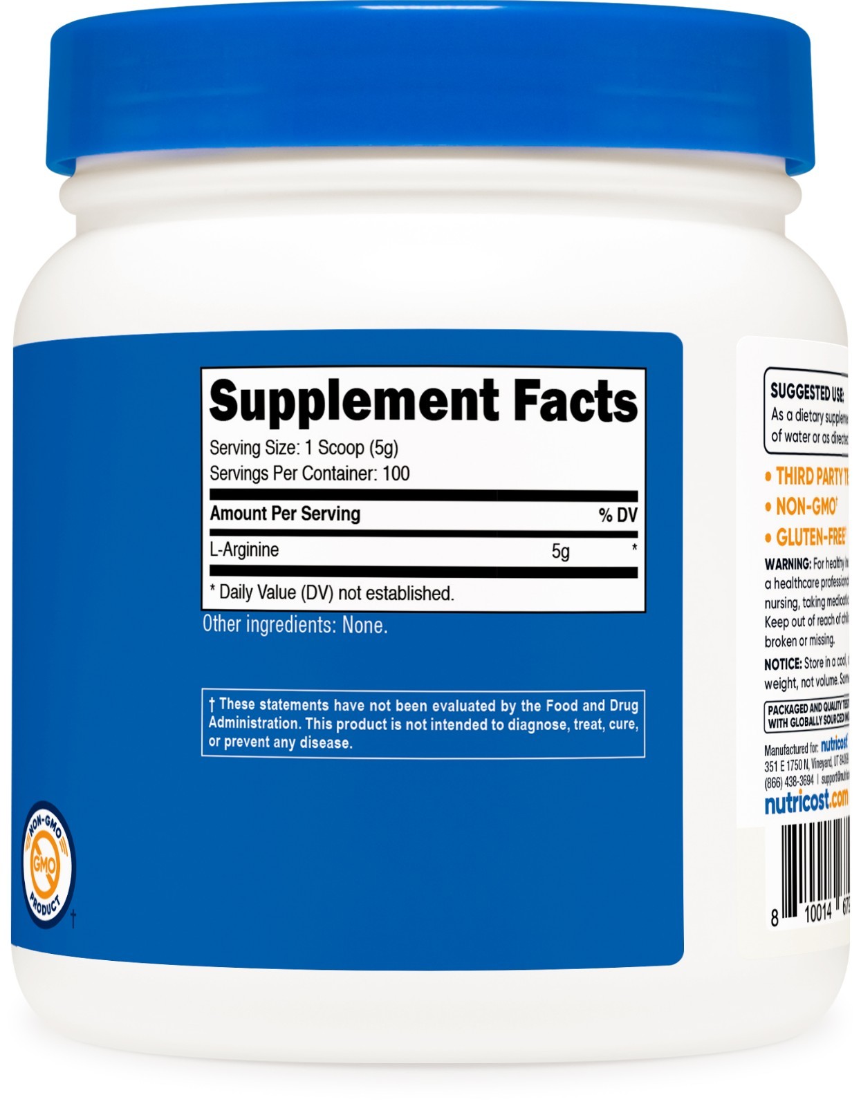 Nutricost L-Arginine (500 Grams) – Pure L-Arginine Powder – 5000mg Per Serving