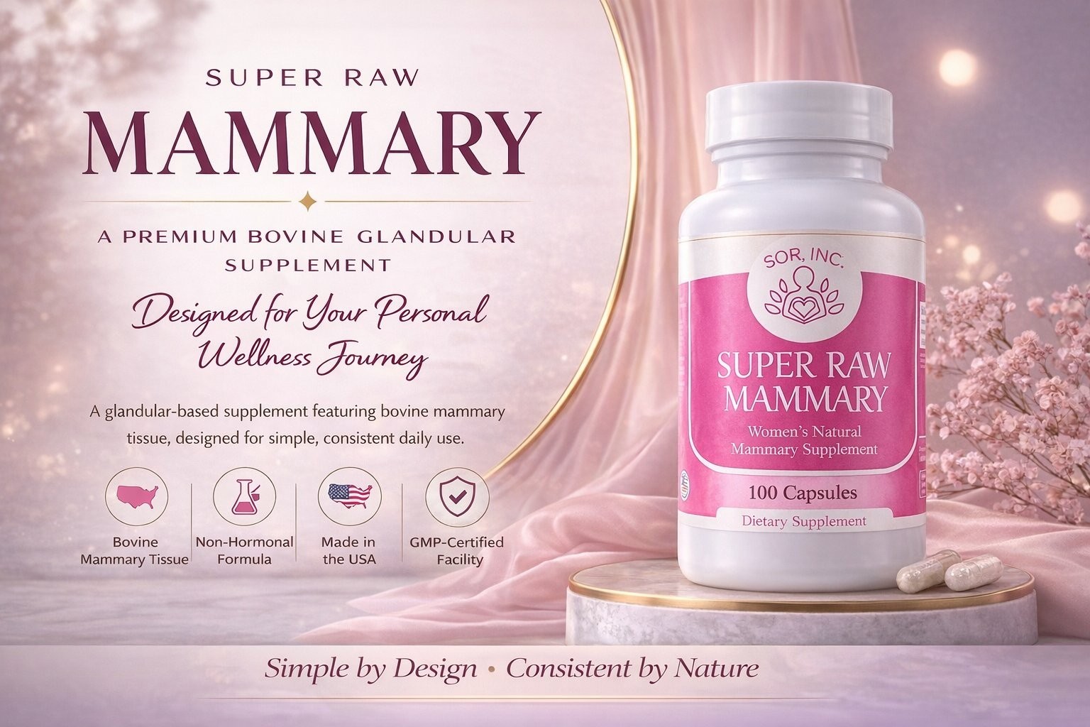 Super Raw Mammary Breast Enhancement for Women & Trans, USA Made, 100 Capsules