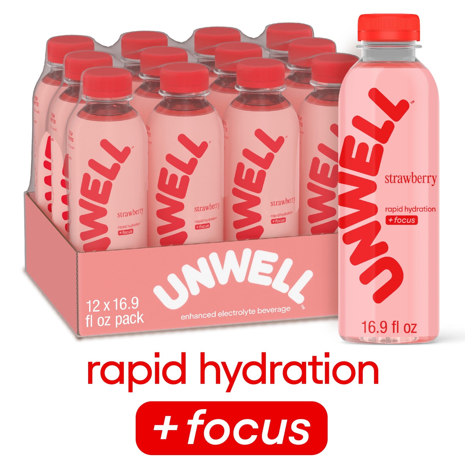 Unwell Hydration Electrolyte Drink for Rapid Hydration +Focus Strawberry 12 pack