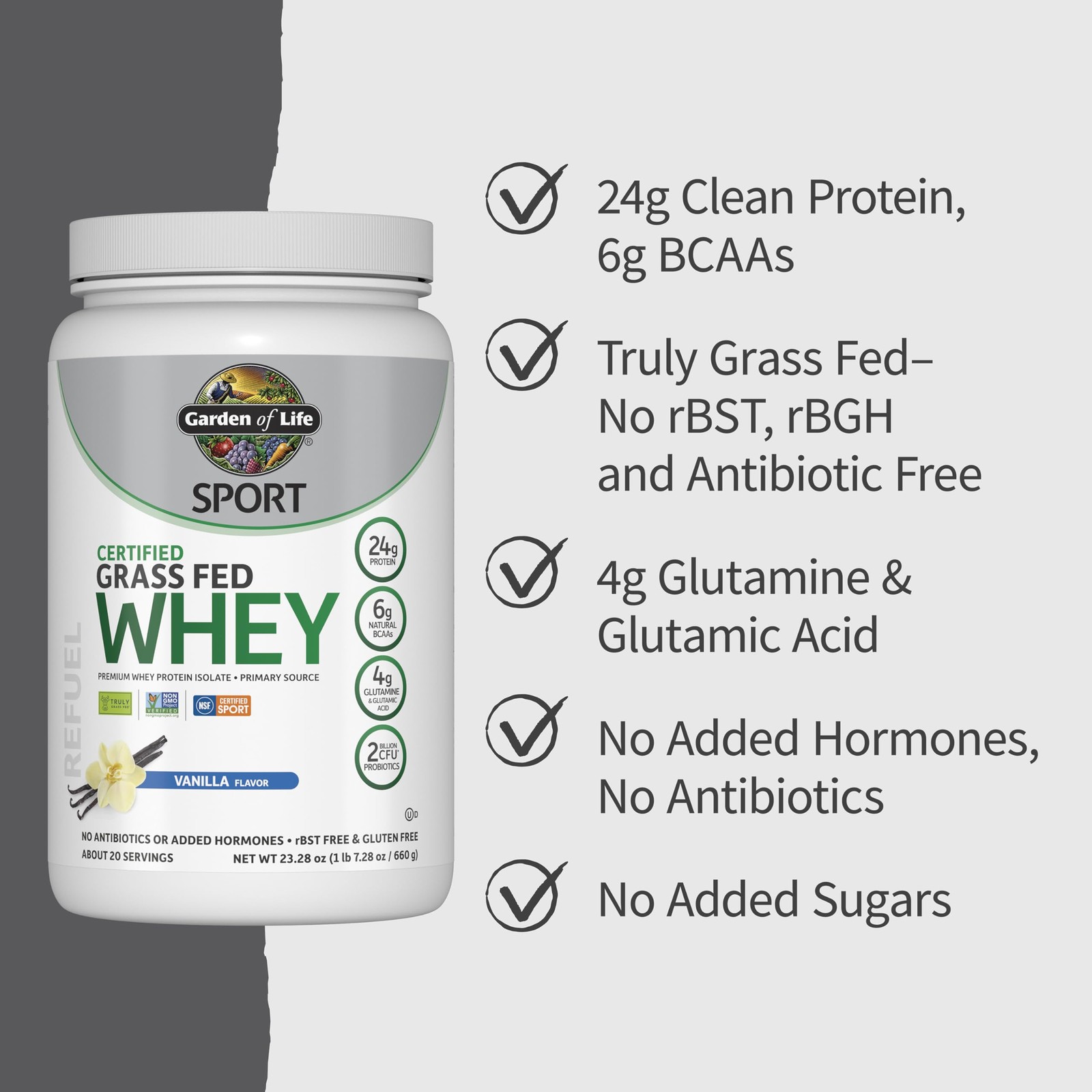 Garden of Life Sport Grass Fed Whey Protein 1.41 Pound (Pack 1), No Color