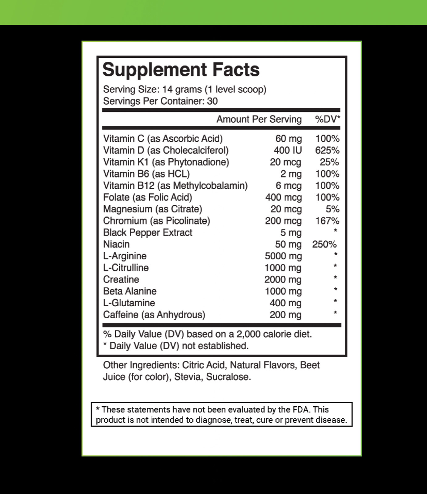 Pre Workout Powder – L-Arginine – L-Citrulline – Nitric Oxide Booster Creatine