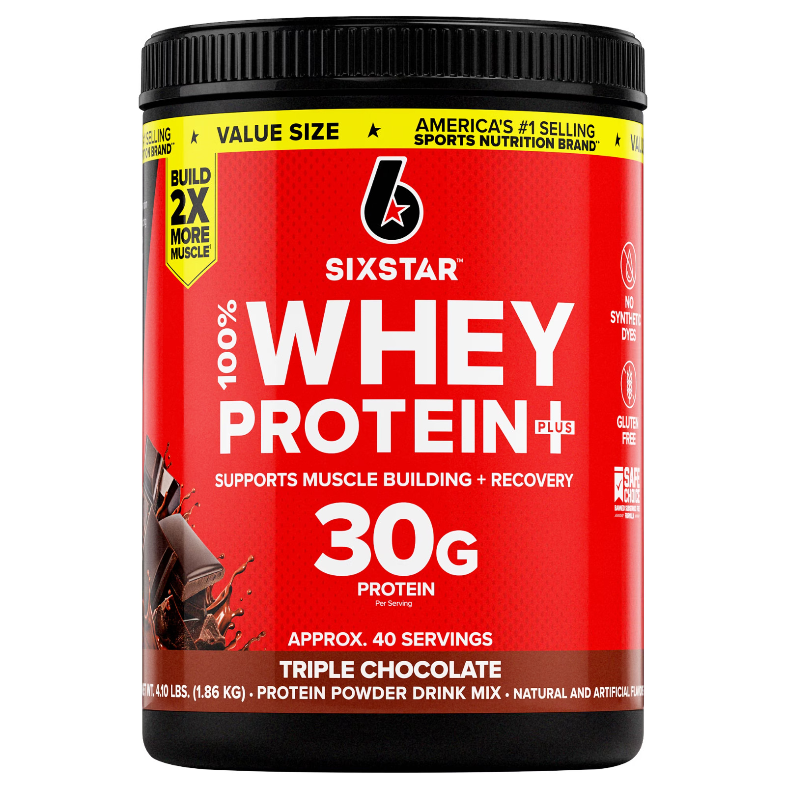 Six Star 100% Whey Protein Plus Powder Triple Chocolate 30g Protein 4.1 lb