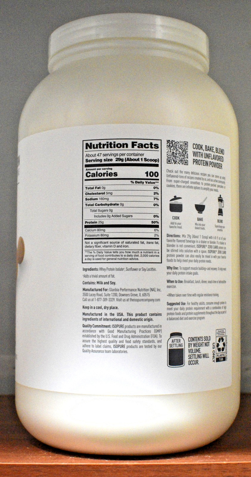 Isopure Unflavored Zero Carb Protein Powder 3 lb (1.36 kg) 47 Servings